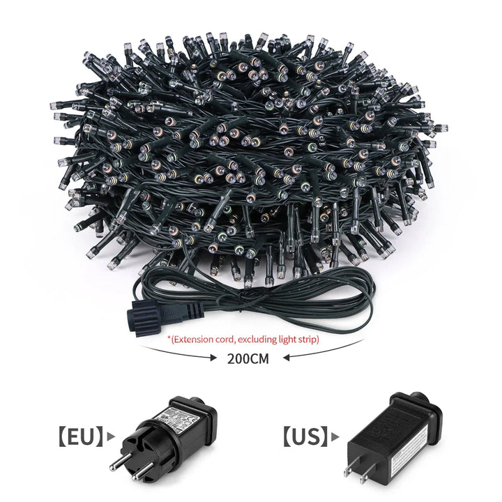 LuminaraX | LED-Lichterkette Außen 24V | 8 Beleuchtungsmodi | Wasserdicht IP65 | 10–100 m | Für Garten, Haus und Weihnachtsdekoration