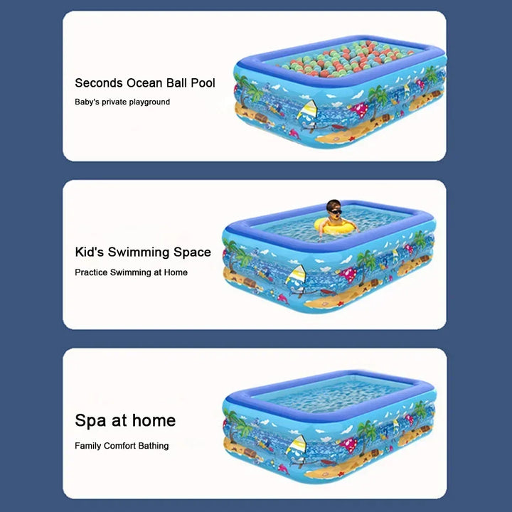 Luftolino Inflatable Paddling Pool for Kids | 110–180 cm | Extra-Thick PVC | Cartoon Design for Garden and Balcony