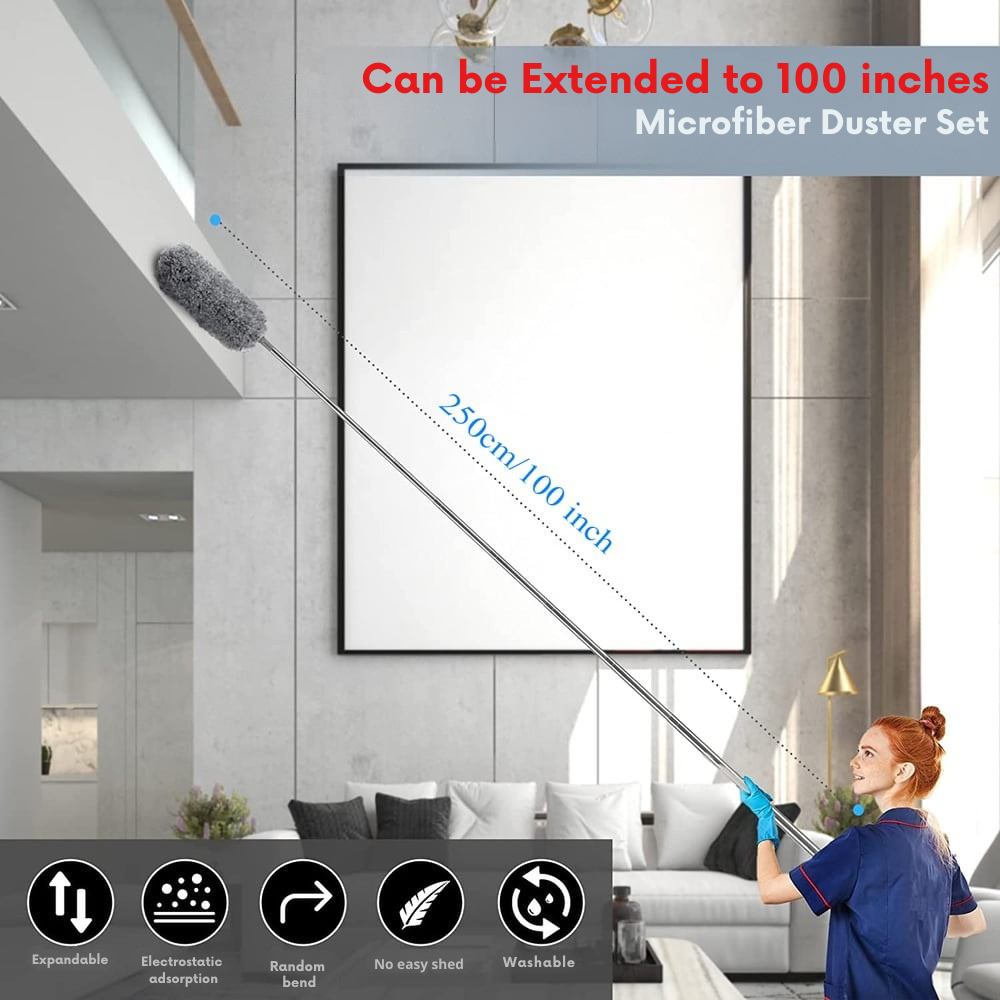 Telescopic Microfibre Dust Mop | Extra Long Reach | Flexible Head | Washable | DustReach