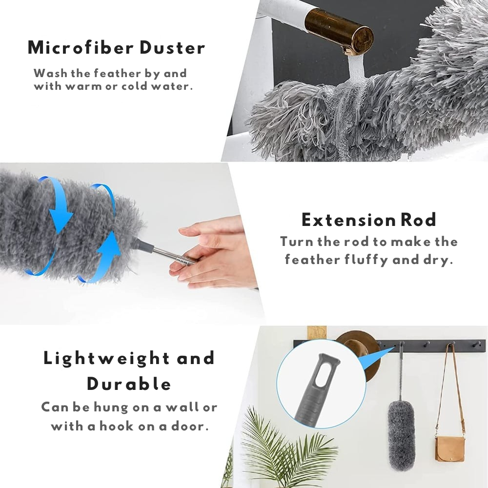 Extendable Microfibre Duster | Extra-Long Reach | Flexible Head | Washable