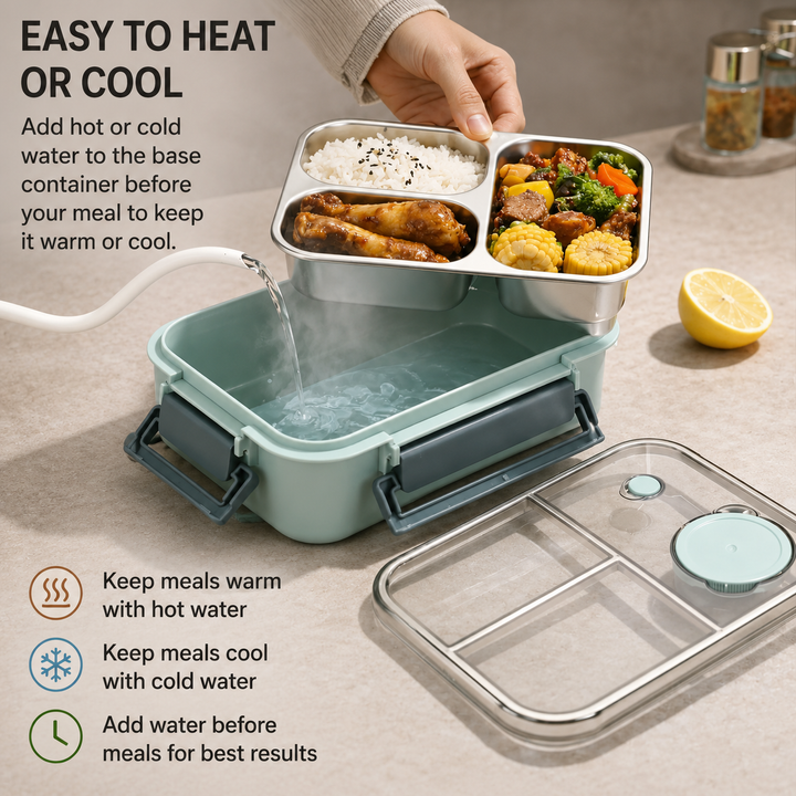 Insulated Thermal Food Container | Stainless Steel Compartments | Leak-Proof Lid
