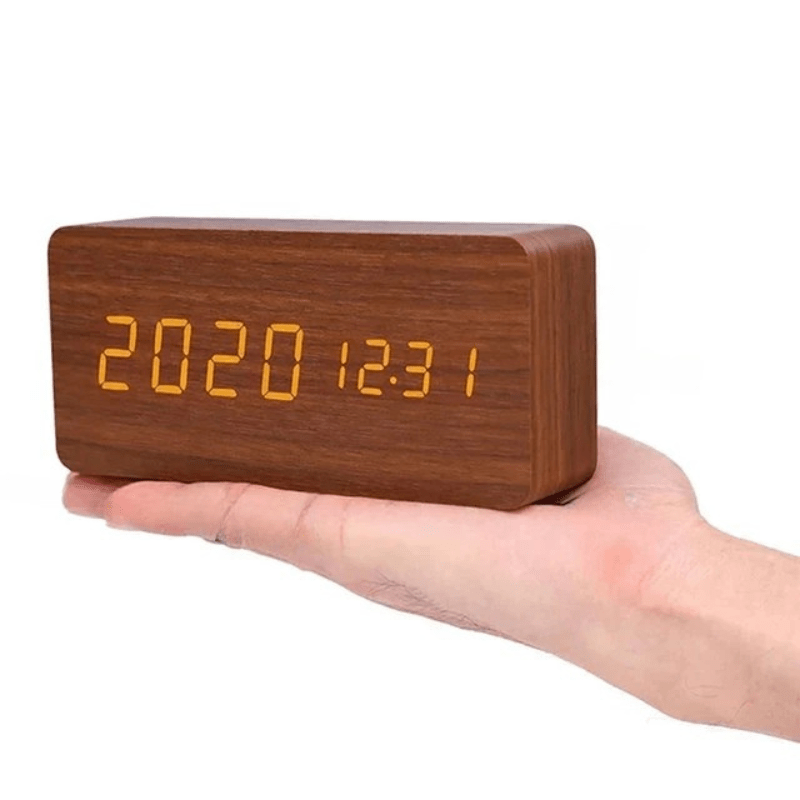 WoodSense Wooden LED Clock – Voice Control & Style for Every Room