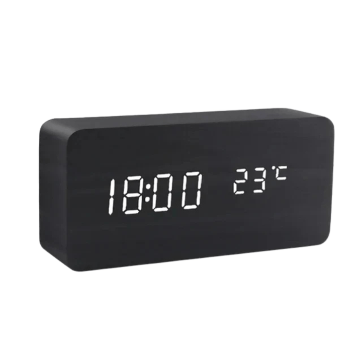 WoodSense Wooden LED Clock – Voice Control & Style for Every Room