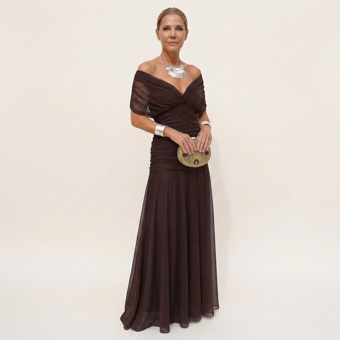 Long, elegant, flowing women's dress – V-neckline, refined design