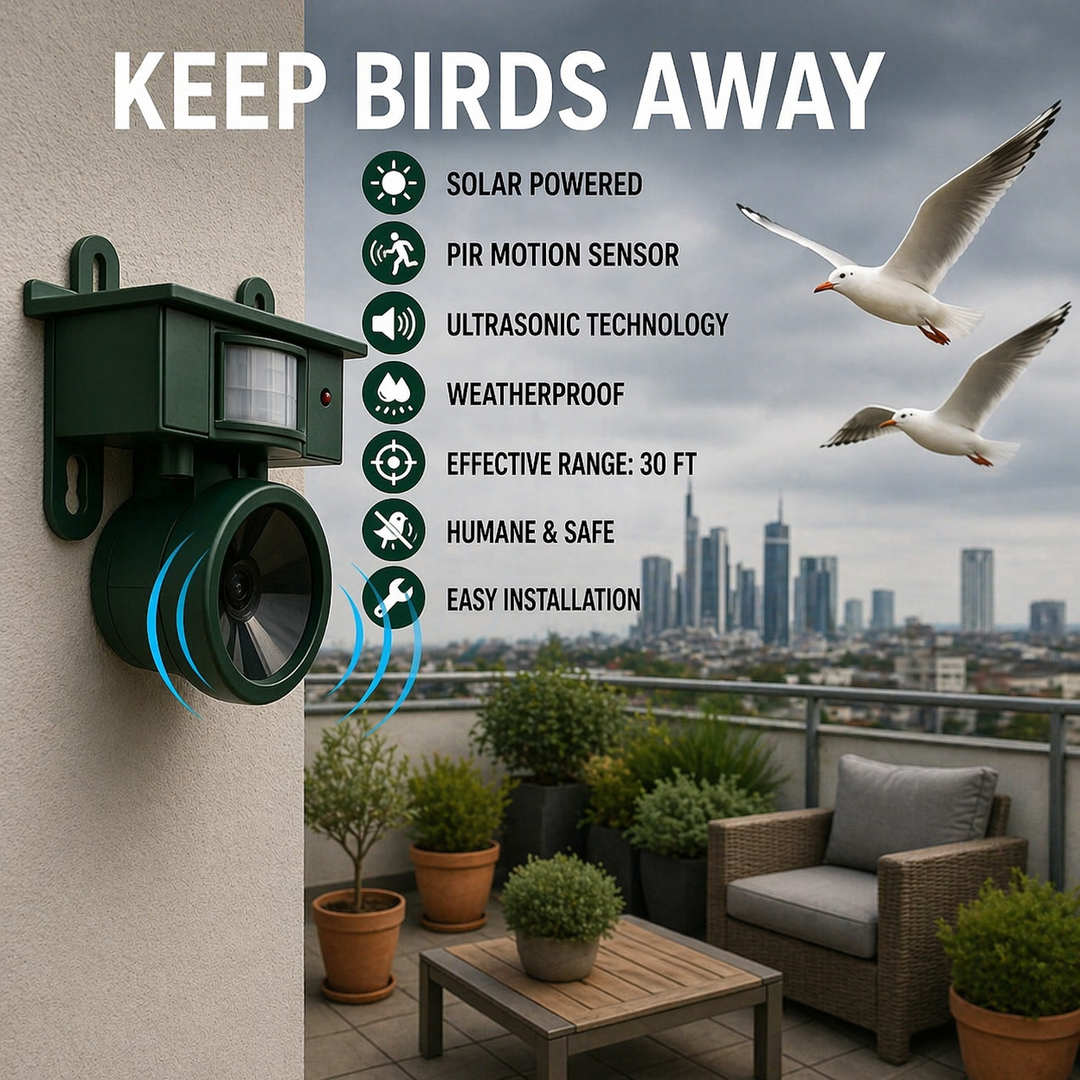 Bird Repeller | Solar-Powered Motion Detector | Animal-Friendly Hawk Calls