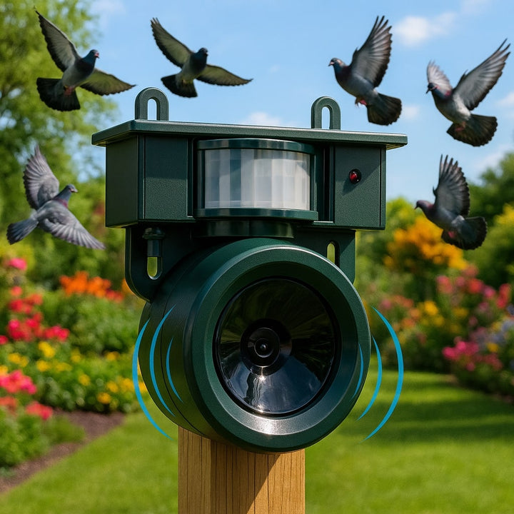 Bird Repeller | Solar-Powered Motion Detector | Animal-Friendly Hawk Calls
