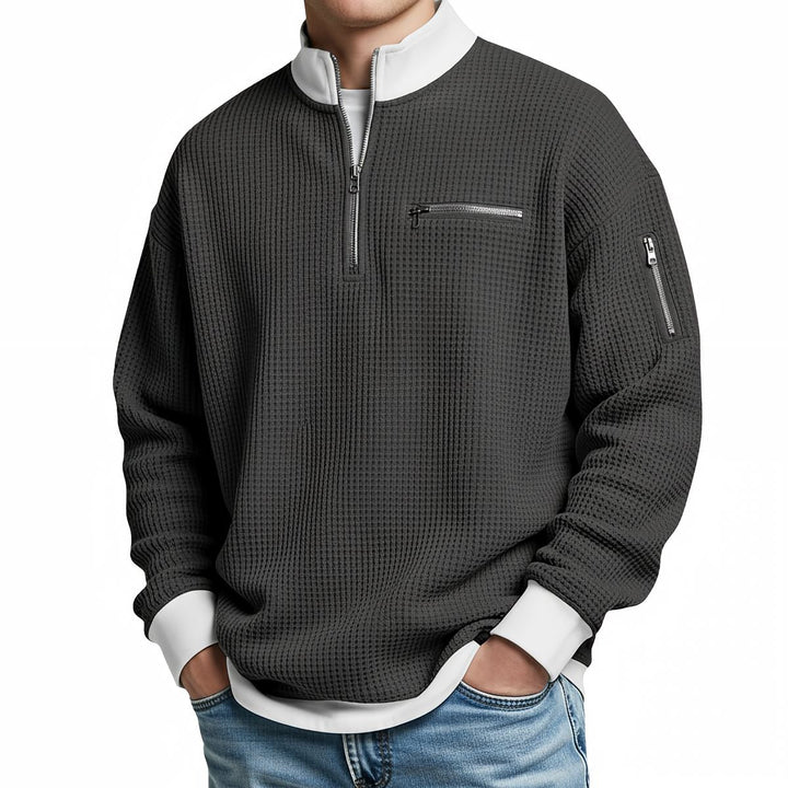 Men's waffle-knit jumper with 1/4 zip at the collar