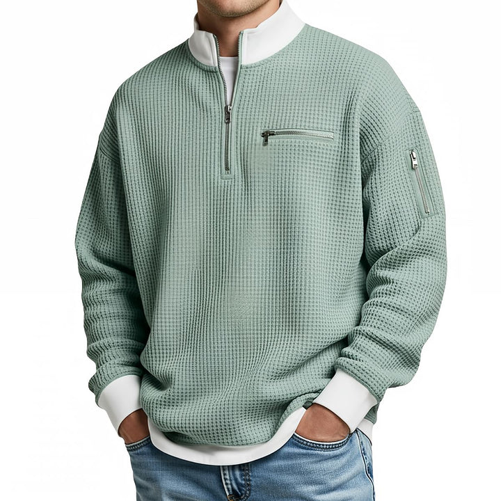 Men's waffle-knit jumper with 1/4 zip at the collar