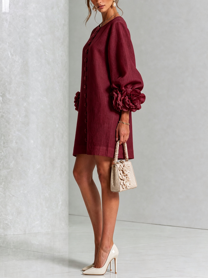 Boryana Colourful Mini Dress with Eye-Catching Ruffled Cuffs
