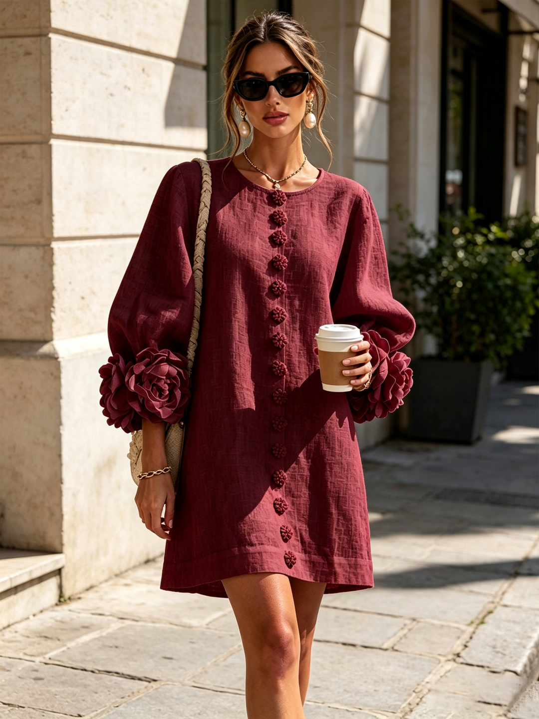 Boryana Colourful Mini Dress with Eye-Catching Ruffled Cuffs