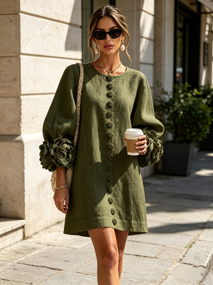 Boryana Colourful Mini Dress with Eye-Catching Ruffled Cuffs