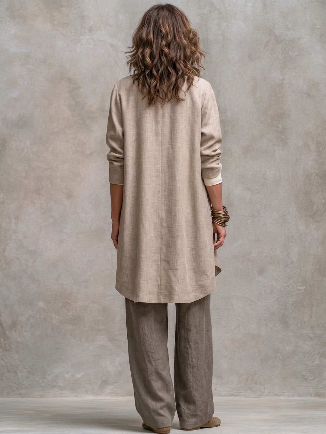 3-Piece Flowing Women's Set with Open Cardigan and Wide-Leg Trousers