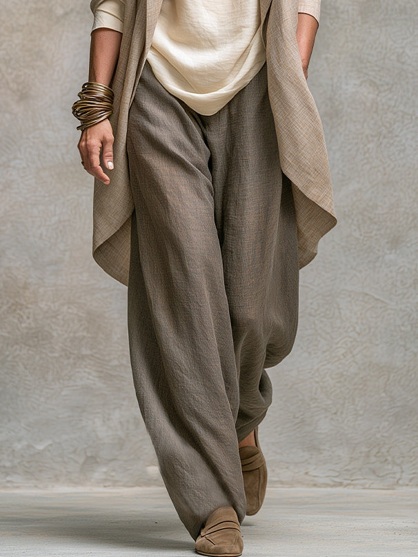 3-Piece Flowing Women's Set with Open Cardigan and Wide-Leg Trousers