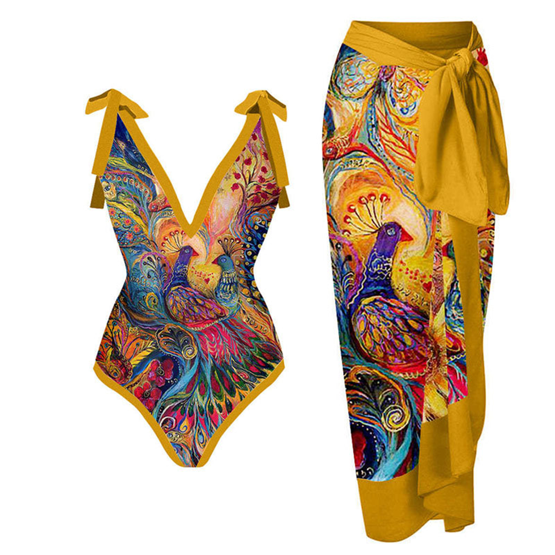 Vintage One-Piece Swimsuit with Ruffles