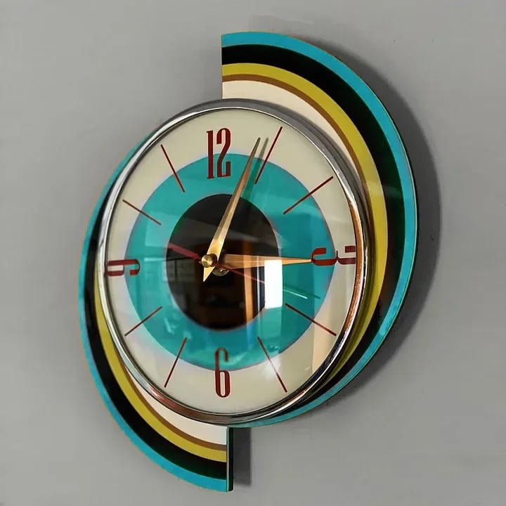 Handmade mid-century style wall clock | Retro wall decor, quiet & battery-operated