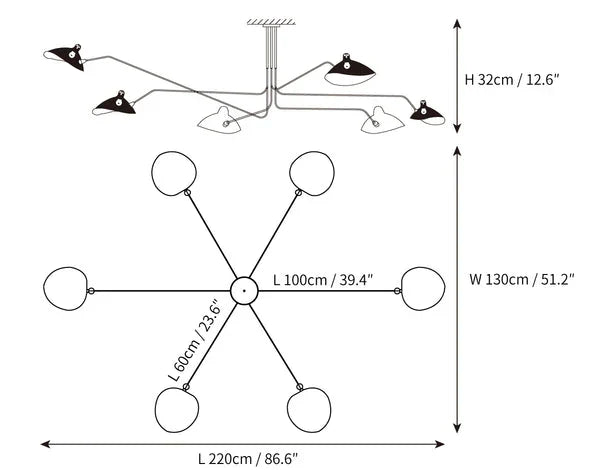Schwarze Deckenlampe mit schwenkbaren Armen – modernes Design
