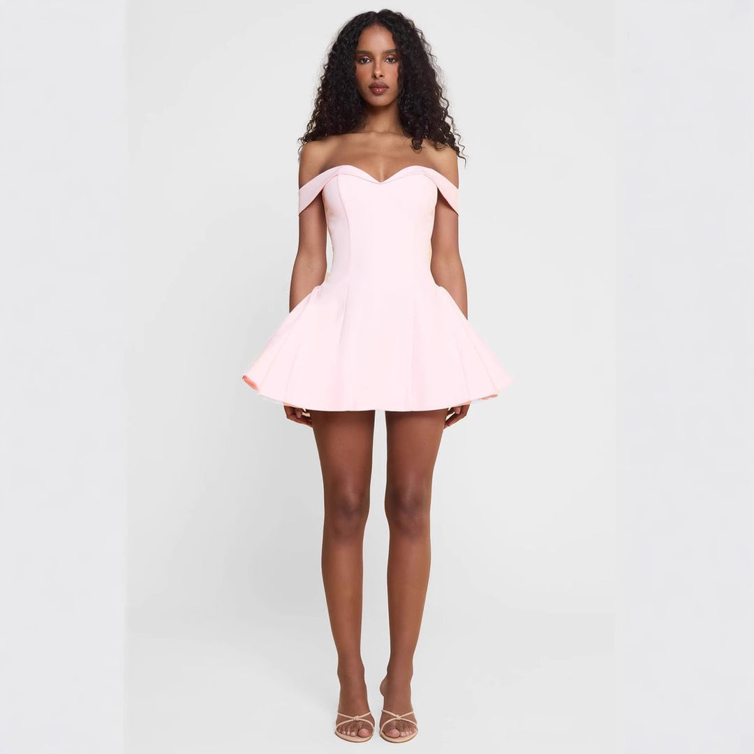 Fashion Solid Color Off-the-shoulder Short Elegant Slim Tube Top Dress