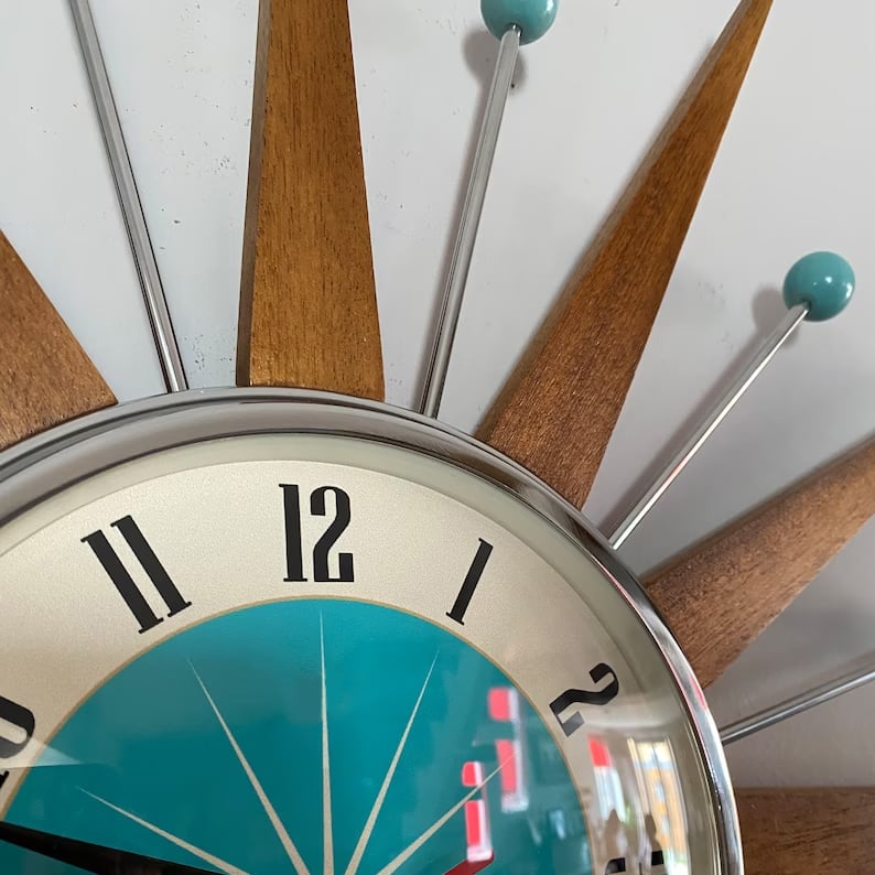 Handmade mid-century style wall clock | Retro wall decor, quiet & battery-operated
