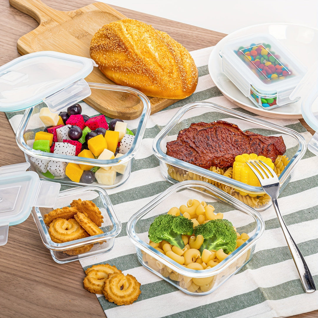 Set of 8 Glass Food Storage Containers – Bento Meal Prep Containers, Airtight, with Leak-Proof Lids, Suitable for Microwave, Oven, Freezer and Dishwasher, BPA-Free