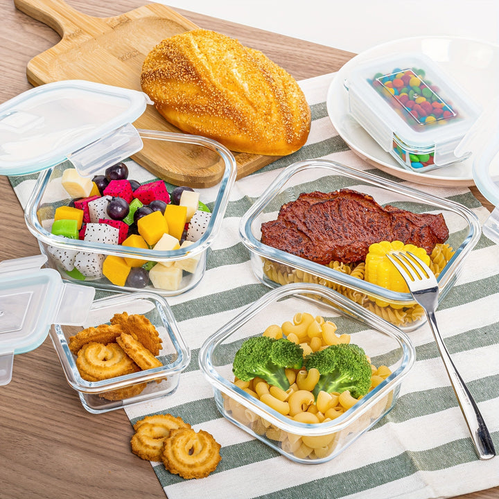 Set of 8 Glass Food Storage Containers – Bento Meal Prep Containers, Airtight, with Leak-Proof Lids, Suitable for Microwave, Oven, Freezer and Dishwasher, BPA-Free