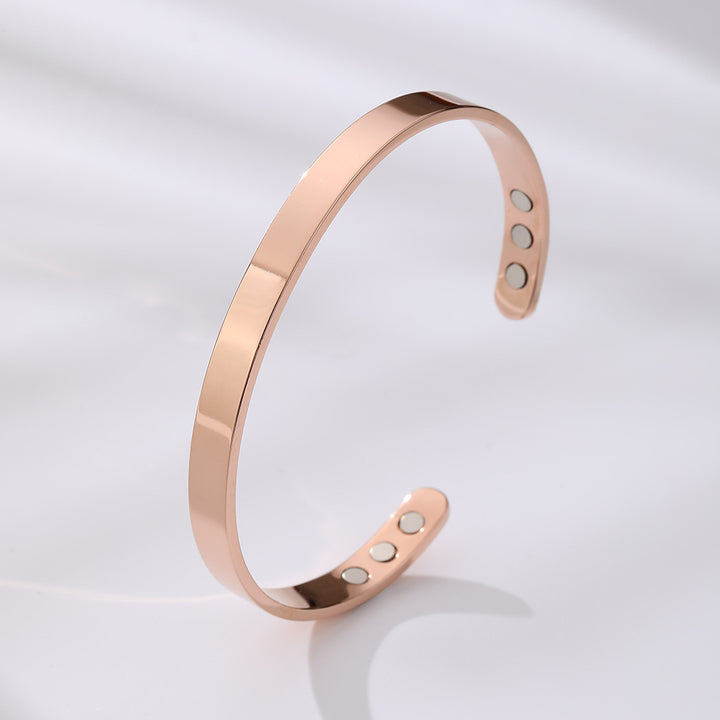 Stainless Steel Magnet Bracelet Wide Glossy Magnetic Therapy Opening