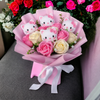 Colourful Synthetic Flower Bouquet With Kitty Figurines For Gifts And Decoration