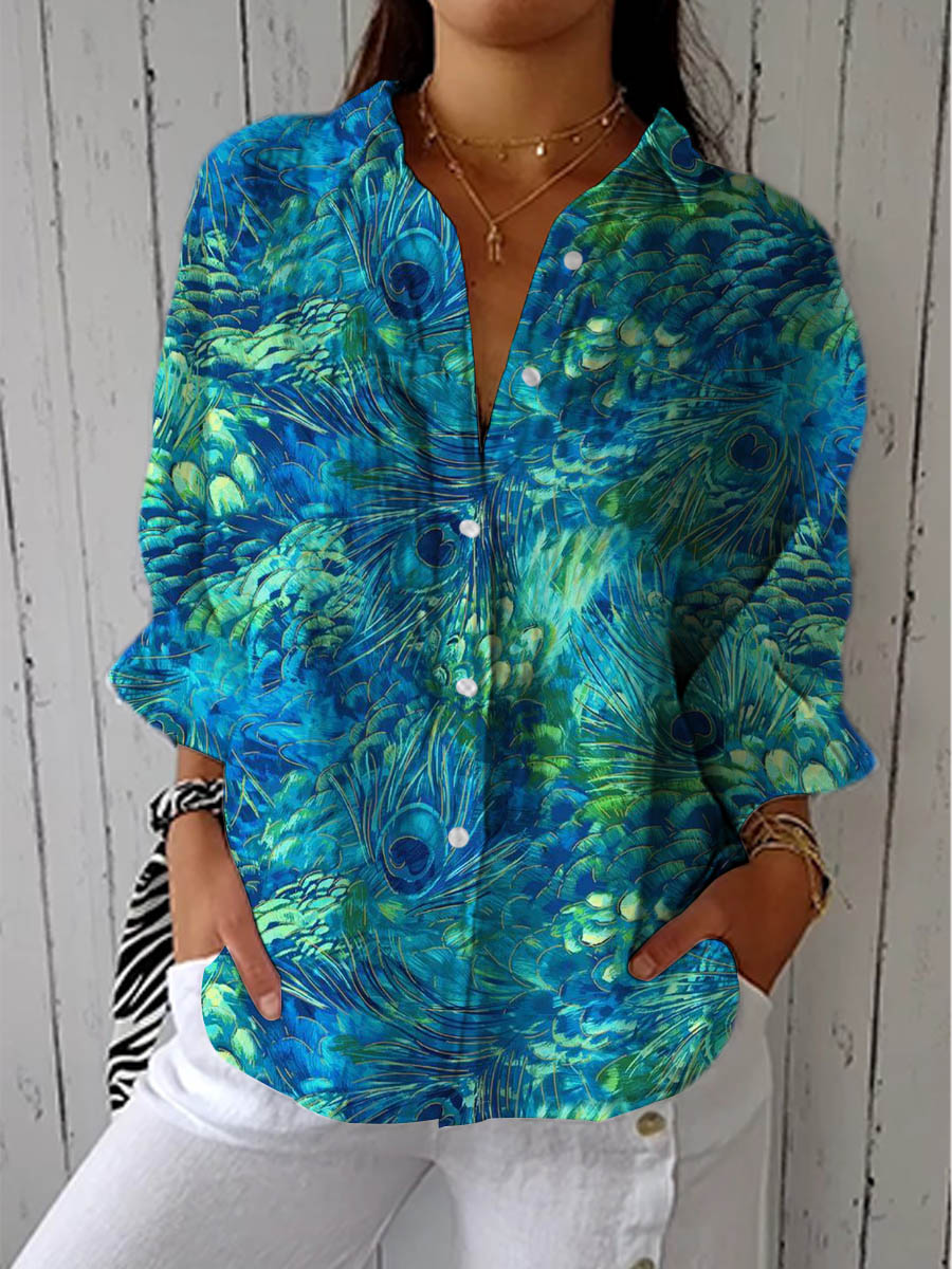 Peacock Grace Blouse – Colourful Top with Peacock Feather Print