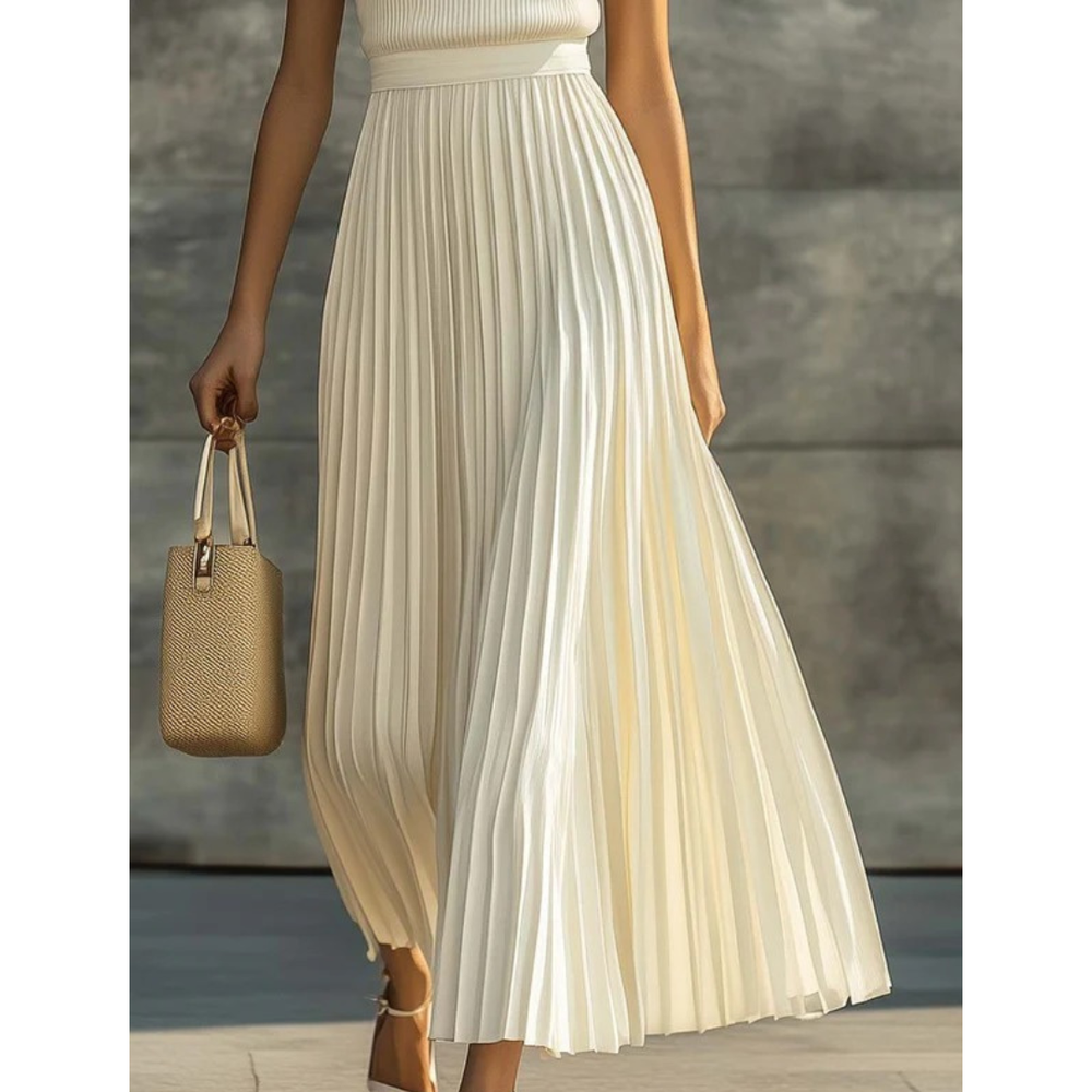 Cream pleated Bernadette maxi dress