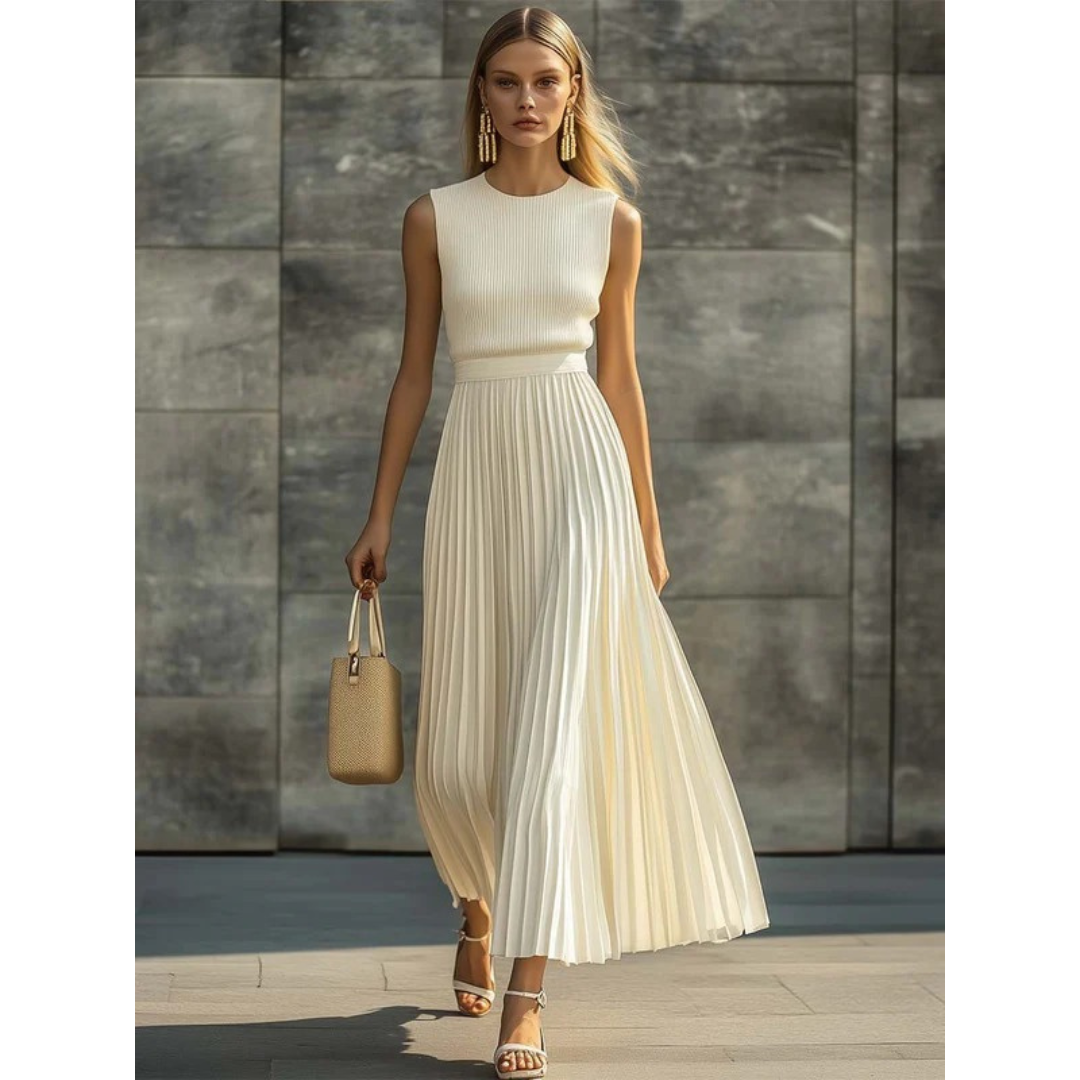 Cream pleated Bernadette maxi dress
