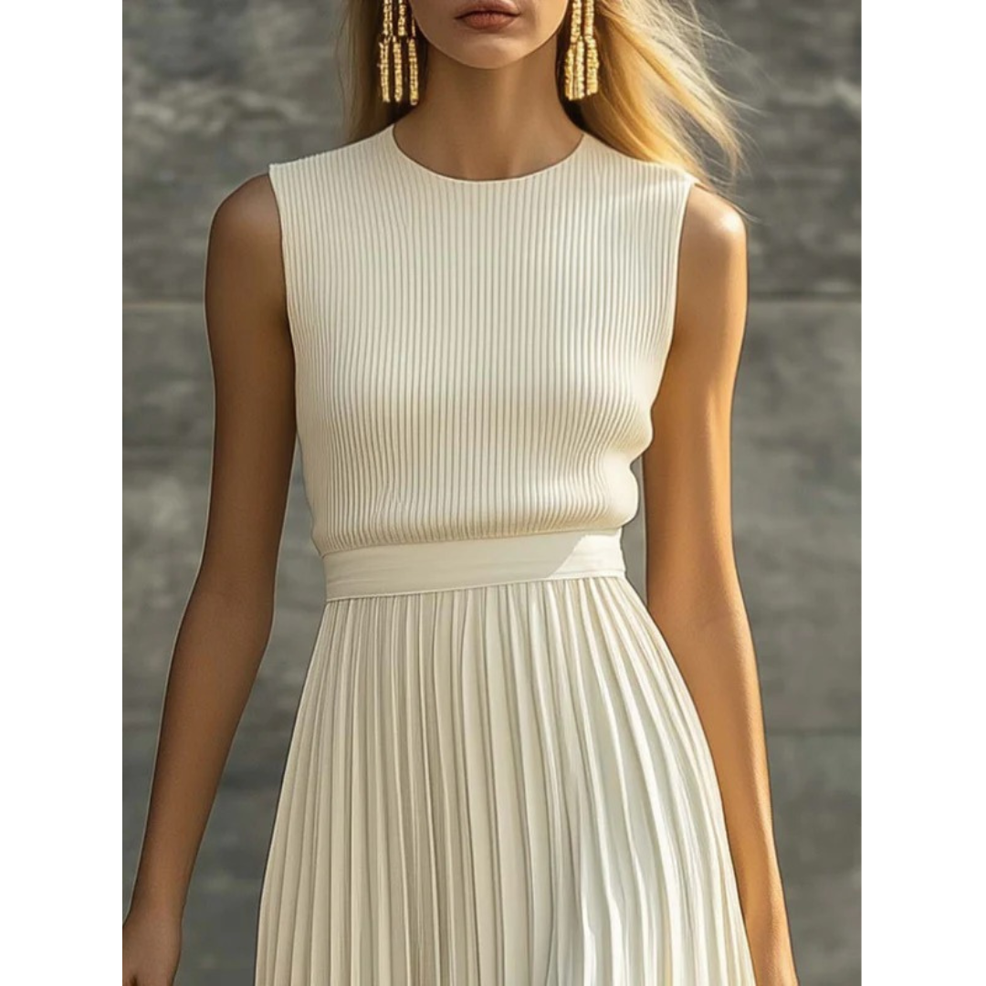Cream pleated Bernadette maxi dress