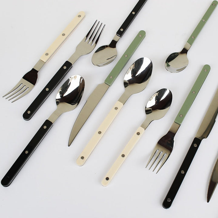 Set of 24 Stainless Steel Cutlery Pieces with Engraved Design – BistroLine
