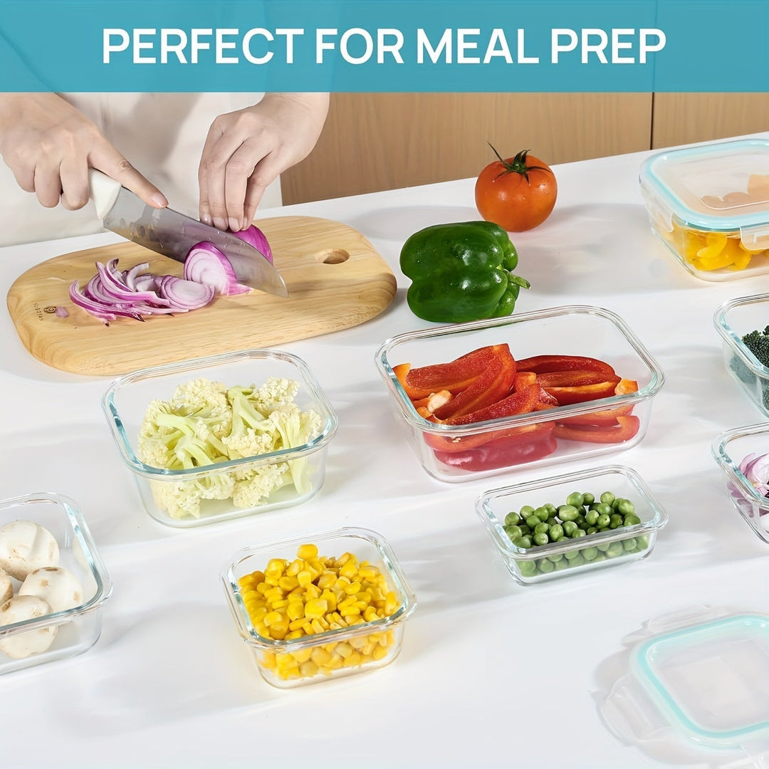 Set of 8 Glass Food Storage Containers – Bento Meal Prep Containers, Airtight, with Leak-Proof Lids, Suitable for Microwave, Oven, Freezer and Dishwasher, BPA-Free