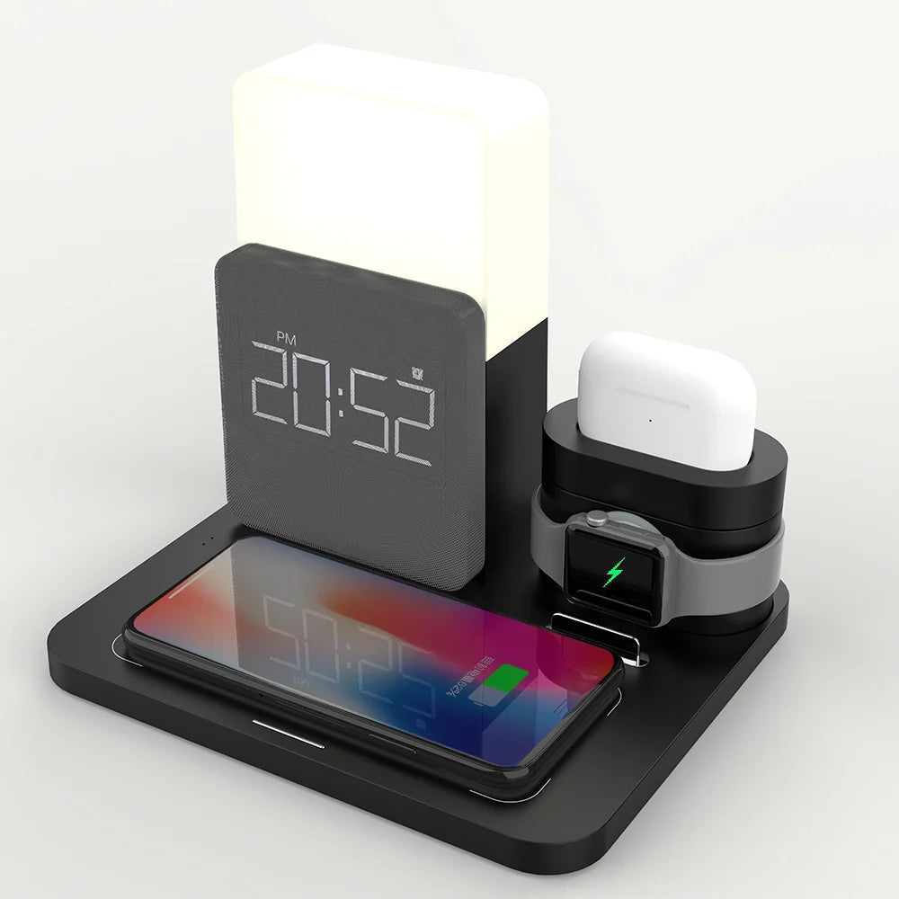 Multi-Function Wireless Charging Station – Includes Lamp and Alarm Clock