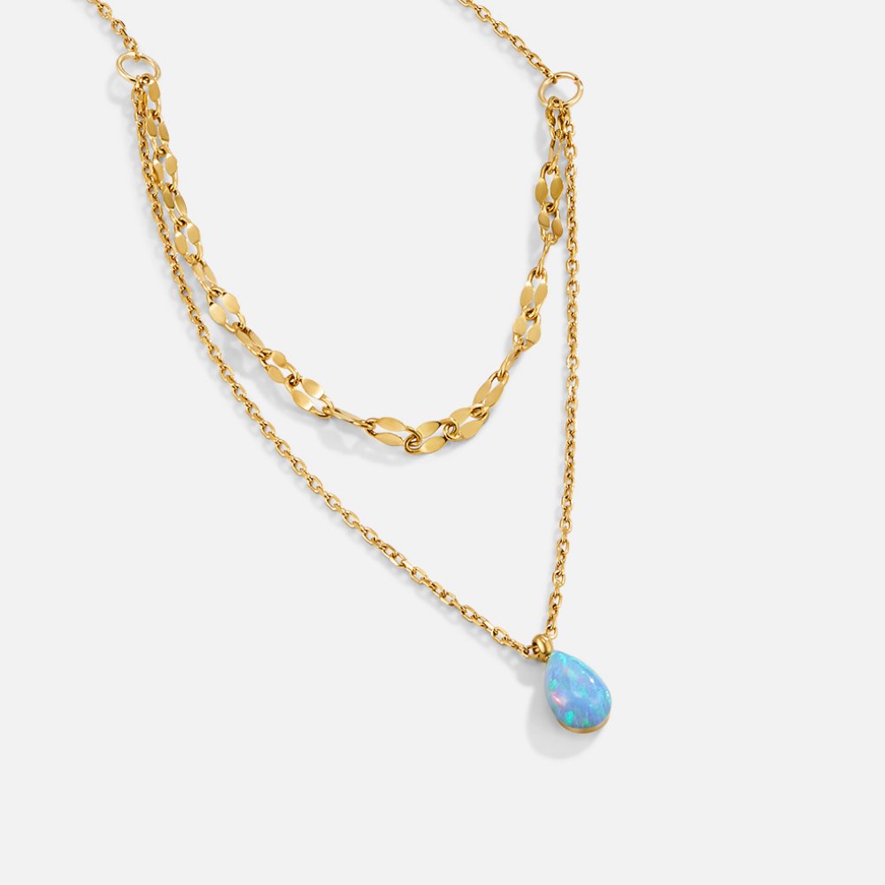 Blue Opal Drop Layered Necklace