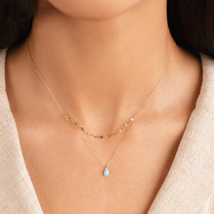 Blue Opal Drop Layered Necklace