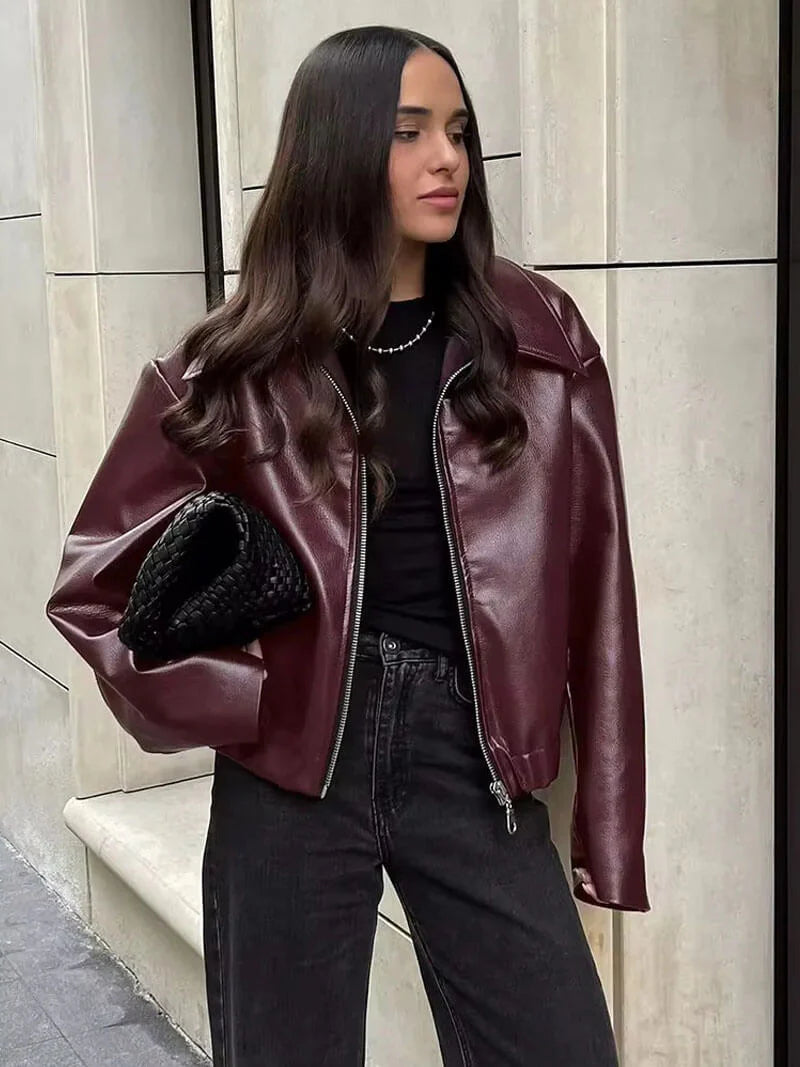 Burgundy Faux Jacket for Women
