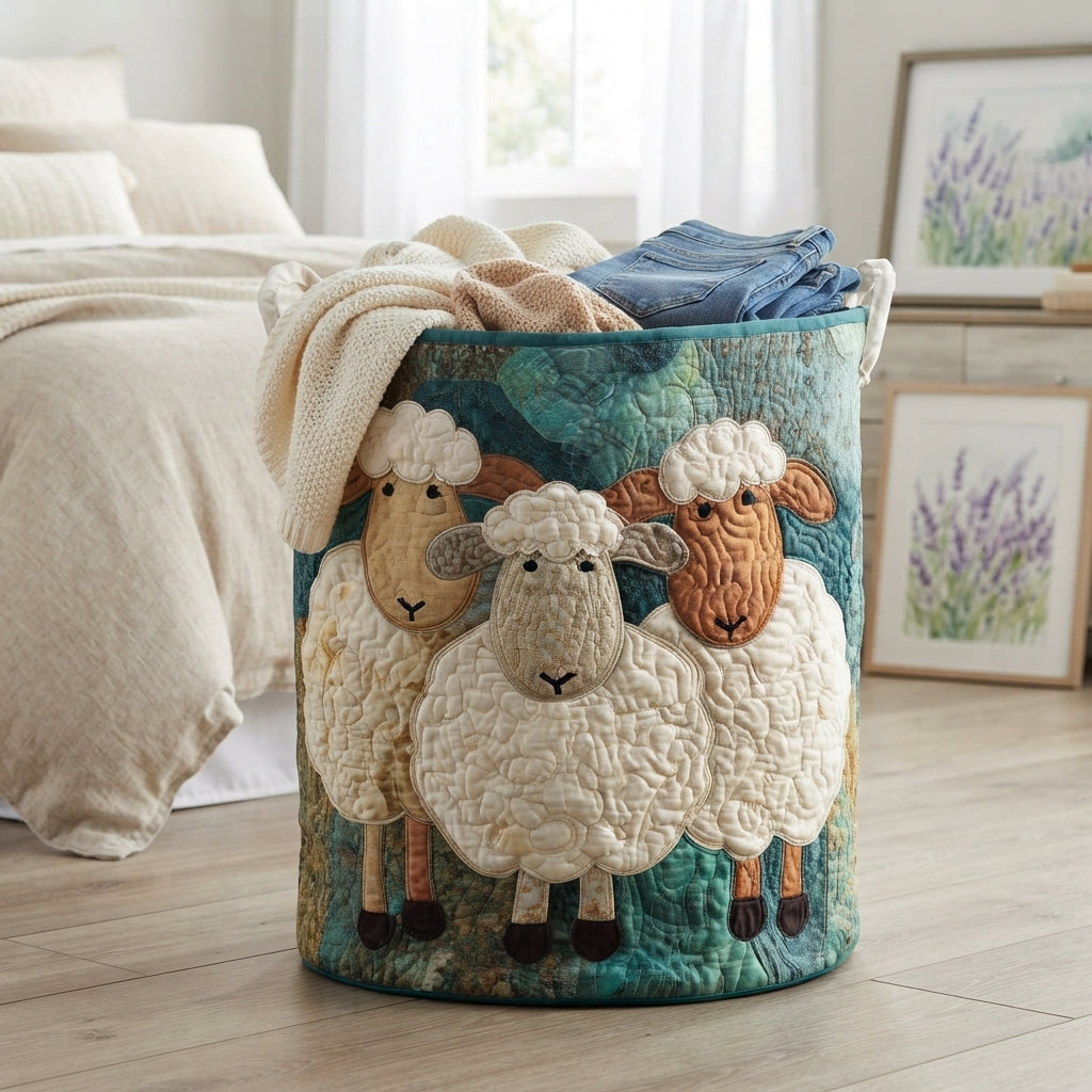 Quilted fabric laundry hamper with canvas handles, freestanding, 3 sizes