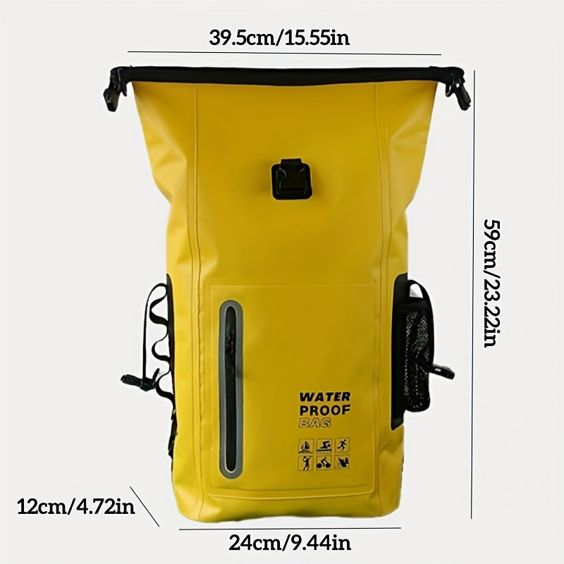 Waterproof 25L Backpack with Roll-Top Closure, Multiple Pockets, Sturdy Buckle Closure and Side Mesh Pocket