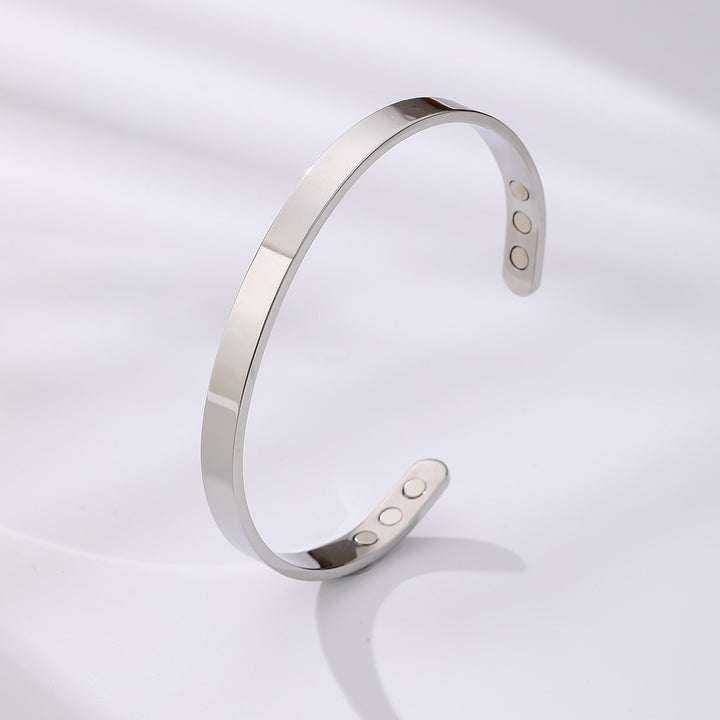 Stainless Steel Magnet Bracelet Wide Glossy Magnetic Therapy Opening