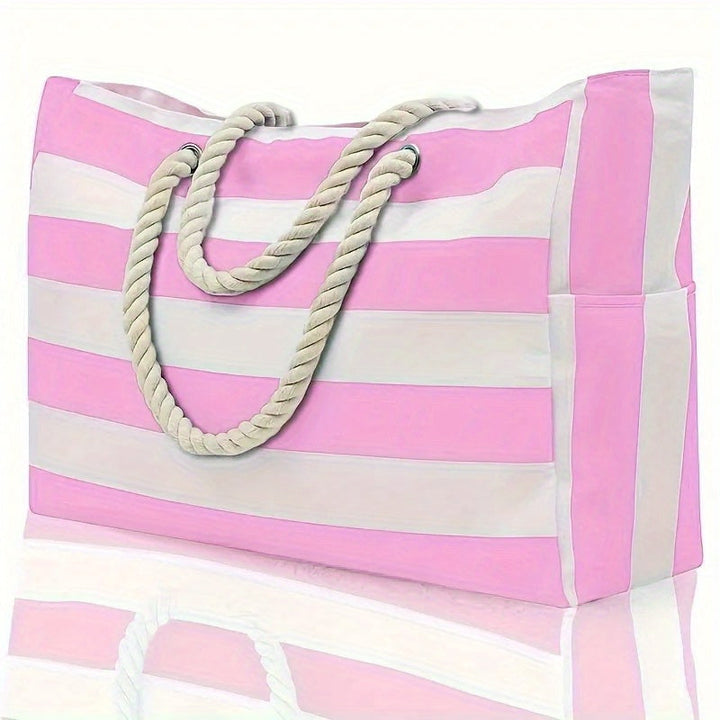 Gestreifte Strandtasche mit großer Kapazität – Robustes Polyester mit Reißverschluss