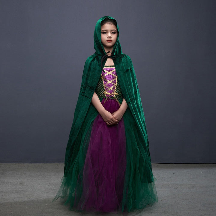 Halloween Costume Witch Children Dress Cloak Broom Set — image 2