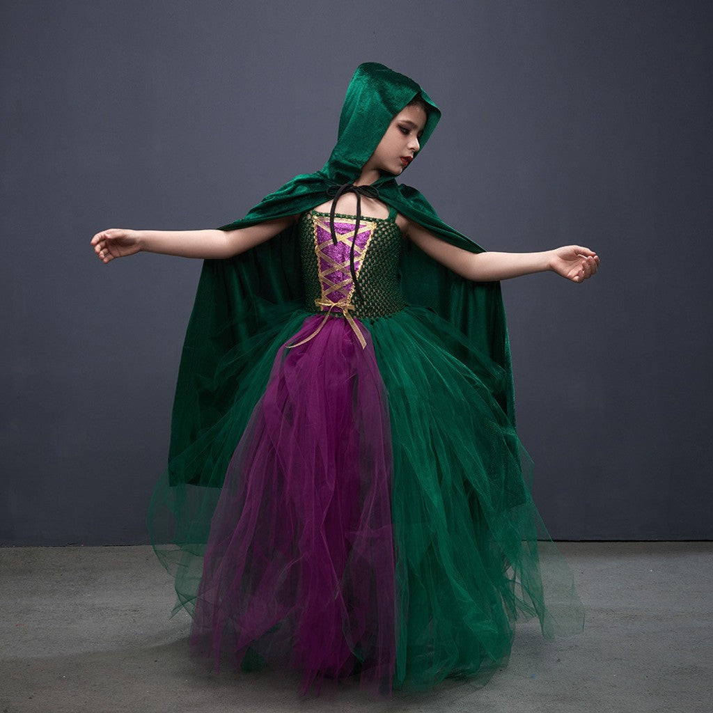 Halloween Costume Witch Children Dress Cloak Broom Set — image 3