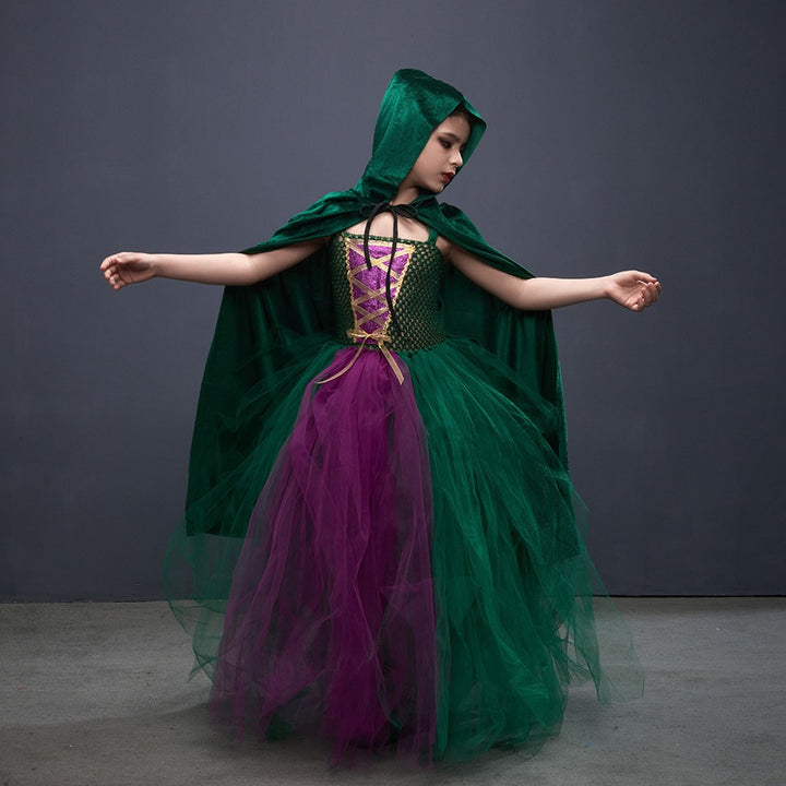 Halloween Costume Witch Children Dress Cloak Broom Set — image 3