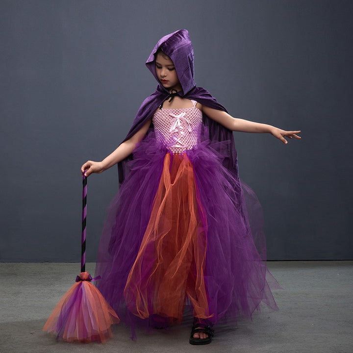 Halloween Costume Witch Children Dress Cloak Broom Set — image 5