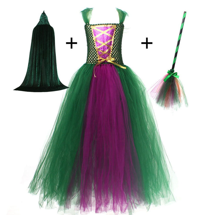 Halloween Costume Witch Children Dress Cloak Broom Set — image 6