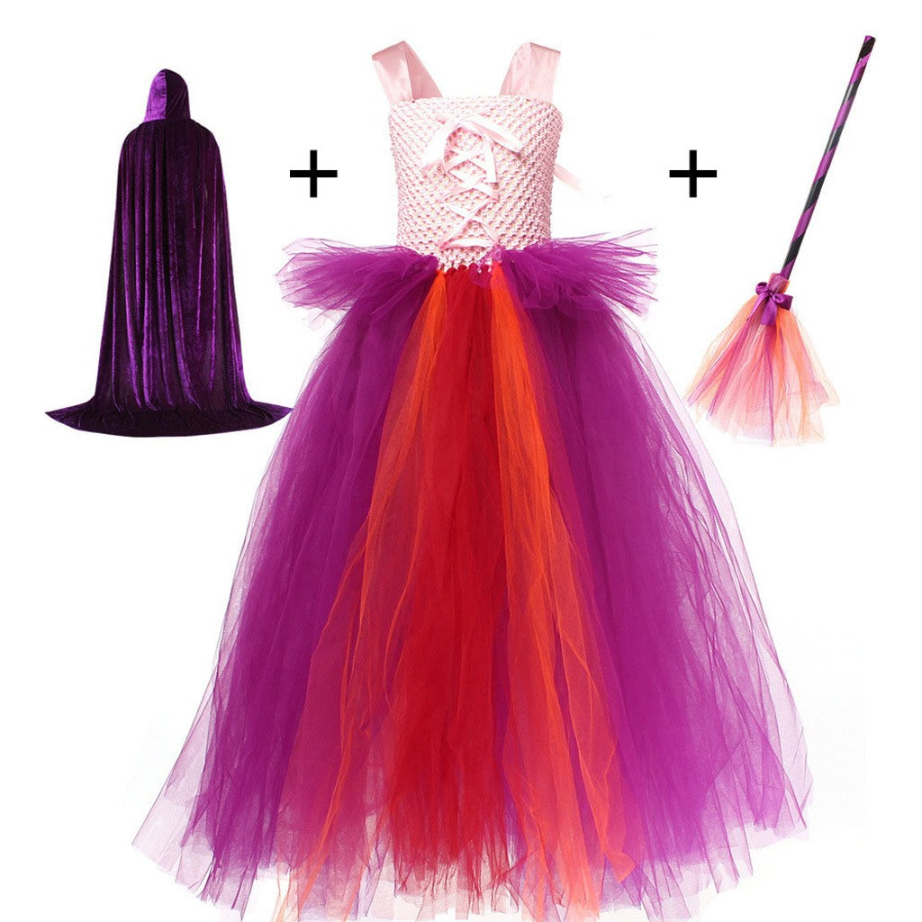 Halloween Costume Witch Children Dress Cloak Broom Set — image 7
