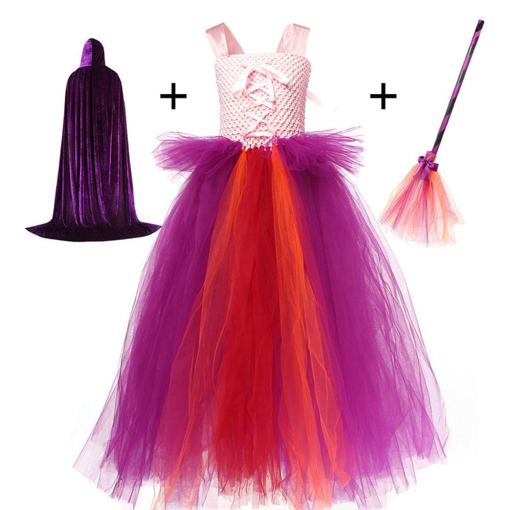 Halloween Costume Witch Children Dress Cloak Broom Set — image 7