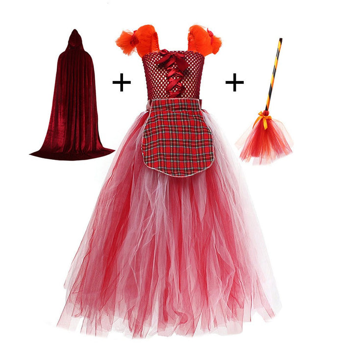 Halloween Costume Witch Children Dress Cloak Broom Set — image 8