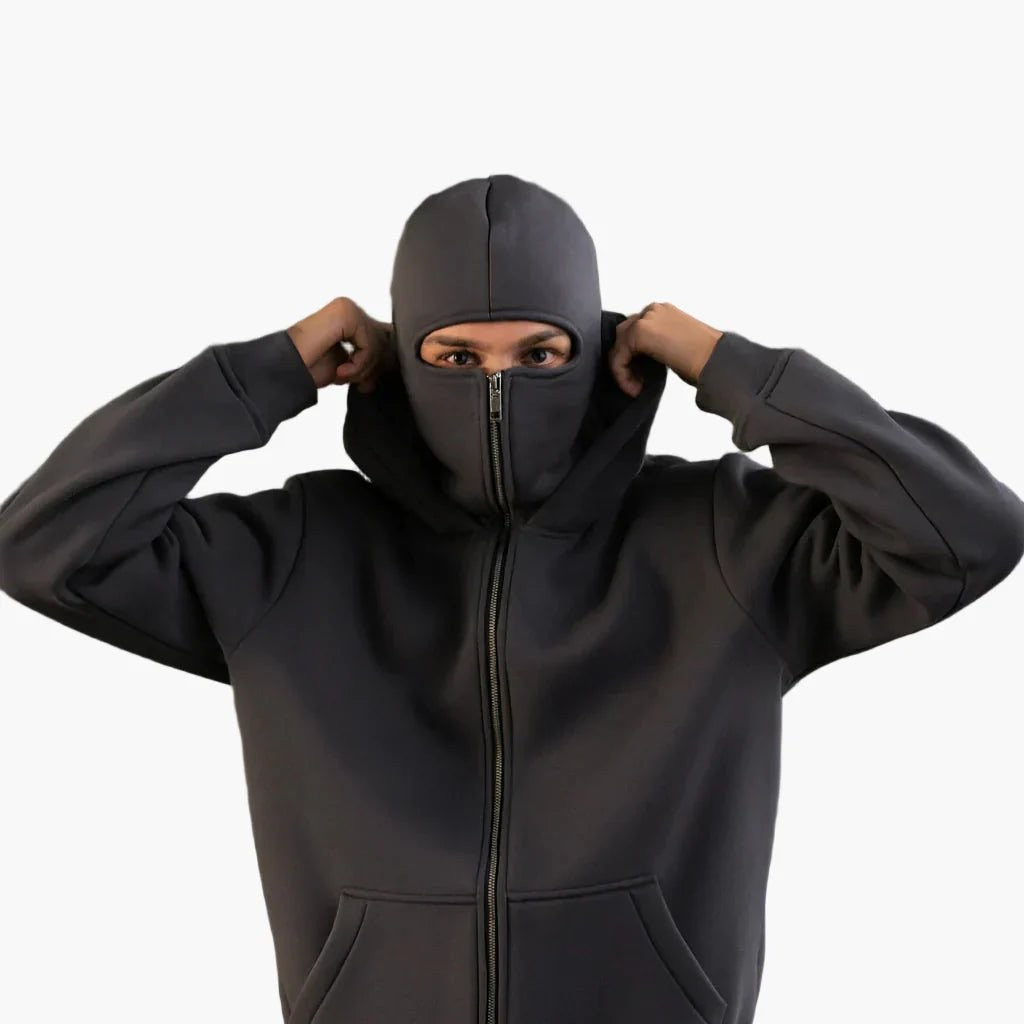 Alex | Unisex Urban Tech Zip Hoodie with Integrated Face Mask — image 2