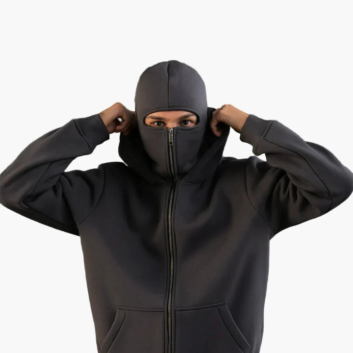 Alex | Unisex Urban Tech Zip Hoodie with Integrated Face Mask — image 2